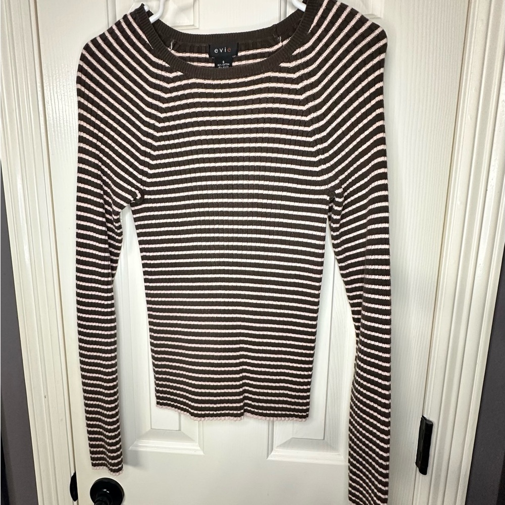 EVIE Brown and Pink Striped Sweater Blouse